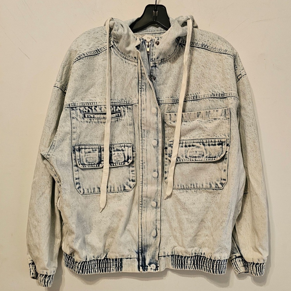 Oli & Hali Womens Acid Wash Hooded Denim Jacket Light Blue DS6019 Large